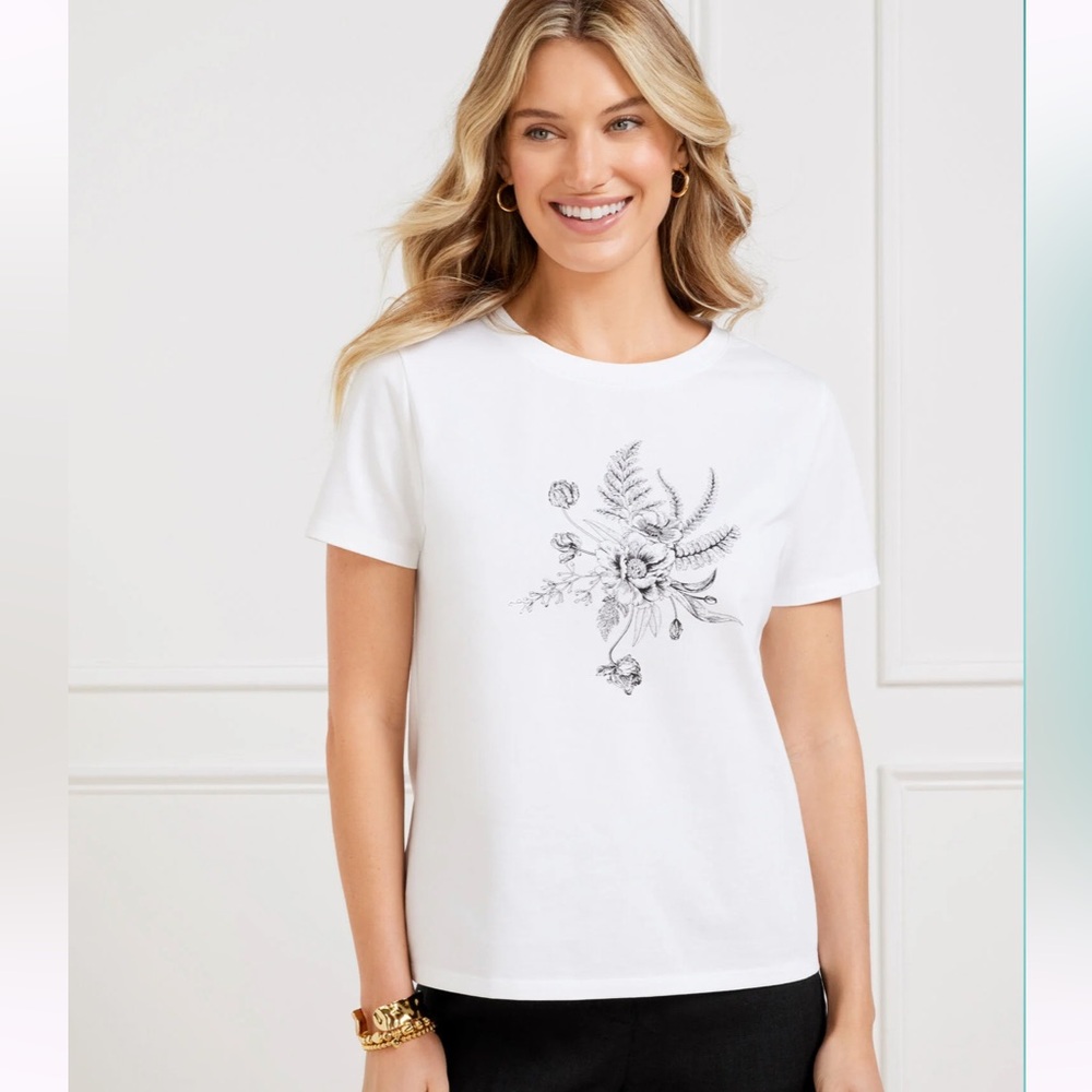 TALBOTS CREWNECK FLORAL TEE SMALL NWT